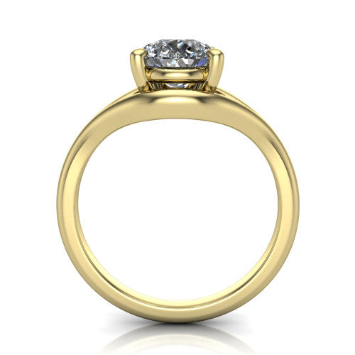 Margot pear solitaire engagement ring in 18K Yellow Gold, through-finger front profile showing the split shank arms and open under-gallery