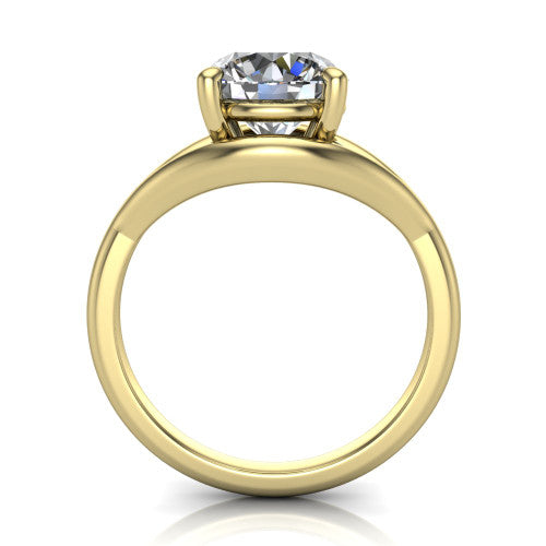 Margot round solitaire engagement ring in 18K Yellow Gold, through-finger front profile showing the split shank arms and open under-gallery