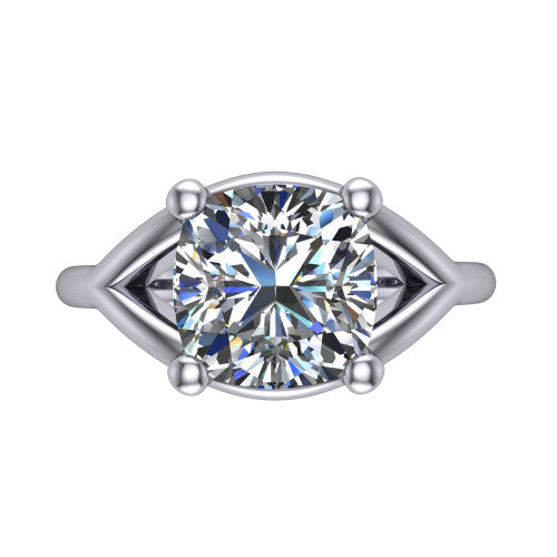 Margot cushion solitaire engagement ring in 14K White Gold, top-down view showing the brilliant cushion-cut center diamond framed by pointed marquise-shaped open shoulders