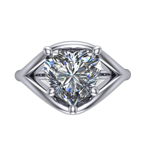 Margot heart solitaire engagement ring in 18K White Gold, top-down view showing the brilliant heart-shaped center diamond framed by pointed marquise-shaped open shoulders