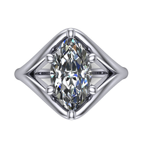 Margot marquise solitaire engagement ring in 14K White Gold, top-down view showing the brilliant marquise center diamond framed by pointed marquise-shaped open shoulders