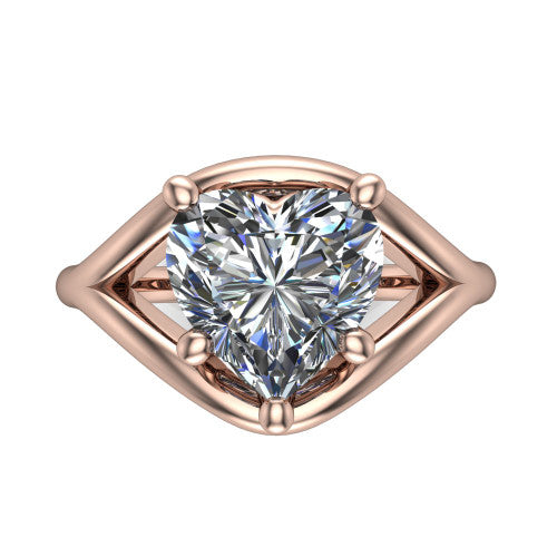 Margot heart solitaire engagement ring in 14K Rose Gold, top-down view showing the brilliant heart-shaped center diamond framed by pointed marquise-shaped open shoulders