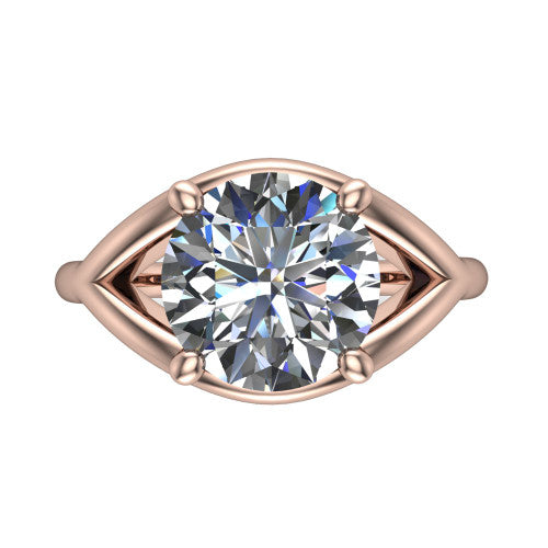 Margot round solitaire engagement ring in 14K Rose Gold, top-down view showing the brilliant round center diamond framed by pointed marquise-shaped open shoulders