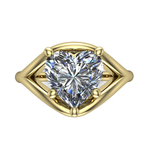 Margot heart solitaire engagement ring in 14K Yellow Gold, top-down view showing the brilliant heart-shaped center diamond framed by pointed marquise-shaped open shoulders