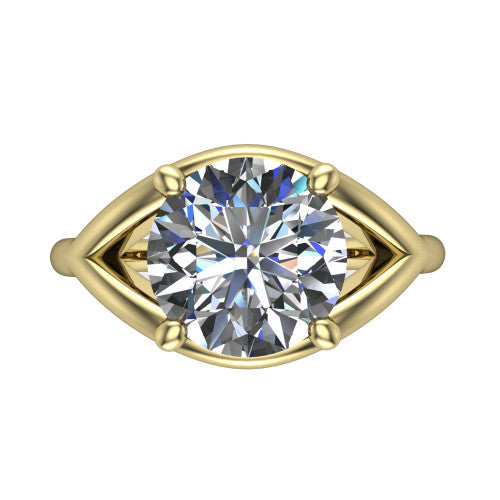 Margot round solitaire engagement ring in 14K Yellow Gold, top-down view showing the brilliant round center diamond framed by pointed marquise-shaped open shoulders