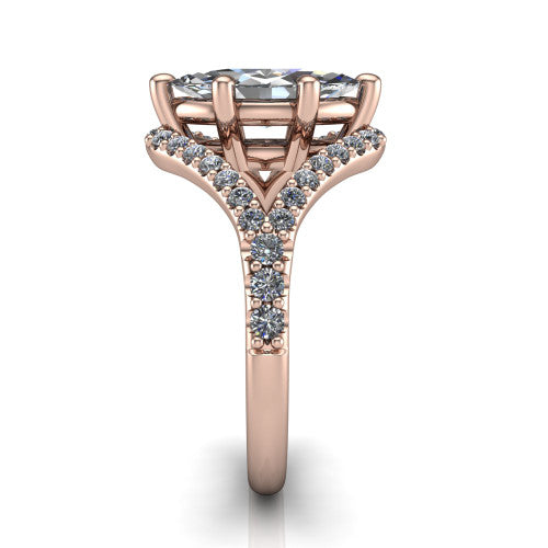 Clementine marquise classic engagement ring in 14K Rose Gold, side profile showing the pav&eacute; split shank crossing in a bypass beneath the center