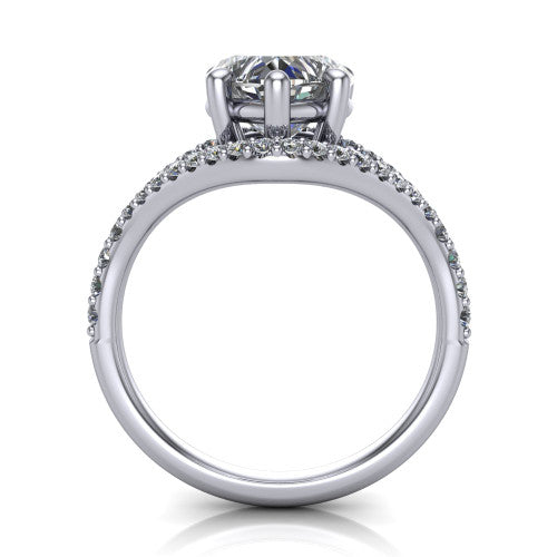Clementine heart classic engagement ring in Platinum, through-finger front profile showing the raised center above the pav&eacute; split band