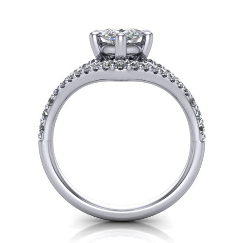 Clementine marquise classic engagement ring in 18K White Gold, through-finger front profile showing the raised center above the pav&eacute; split band