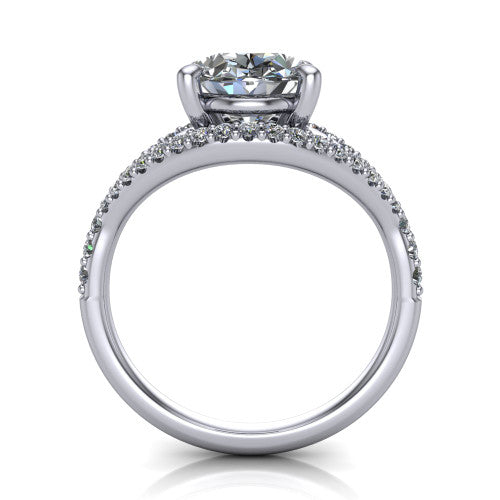 Clementine oval classic engagement ring in 14K White Gold, through-finger front profile showing the raised center above the pav&eacute; split band