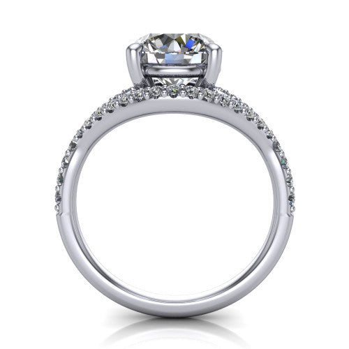 Clementine round classic engagement ring in Platinum, through-finger front profile showing the raised center above the pav&eacute; split band