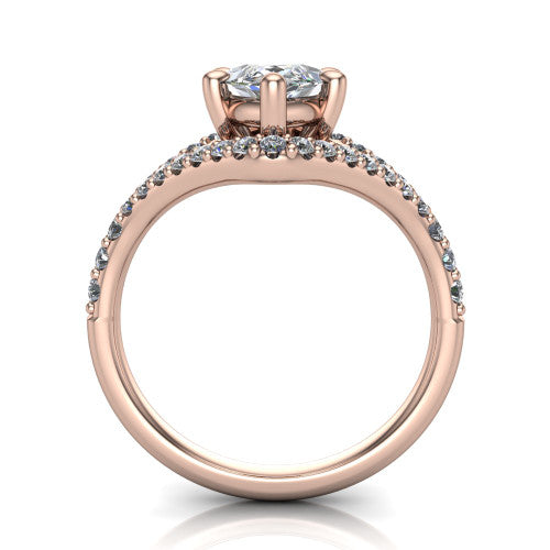 Clementine marquise classic engagement ring in 14K Rose Gold, through-finger front profile showing the raised center above the pav&eacute; split band