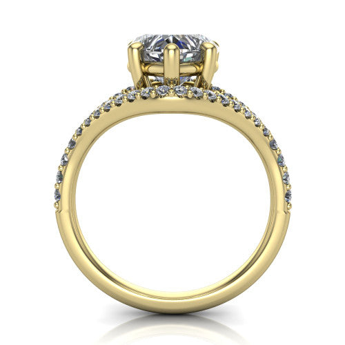 Clementine heart classic engagement ring in 18K Yellow Gold, through-finger front profile showing the raised center above the pav&eacute; split band