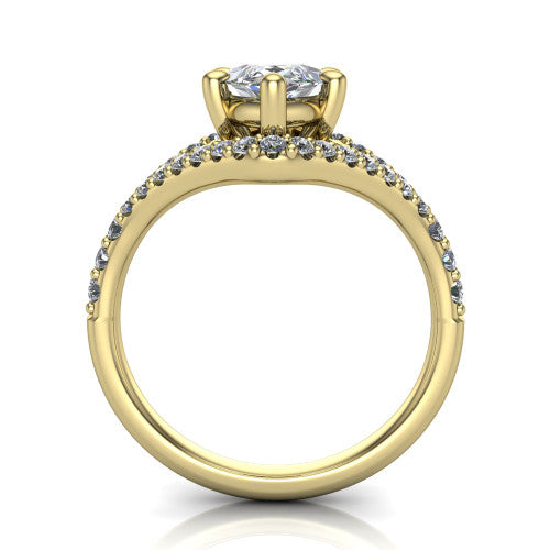 Clementine marquise classic engagement ring in 14K Yellow Gold, through-finger front profile showing the raised center above the pav&eacute; split band