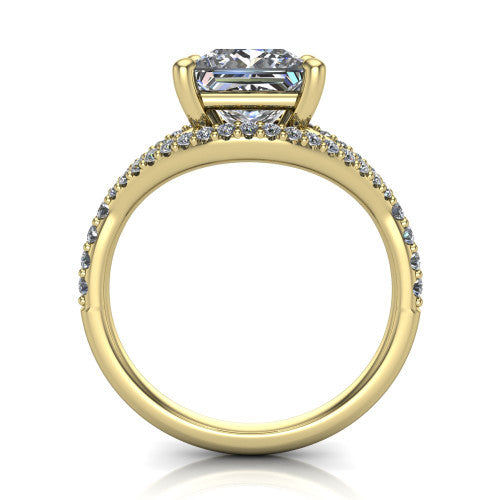 Clementine princess classic engagement ring in 14K Yellow Gold, through-finger front profile showing the raised center above the pav&eacute; split band