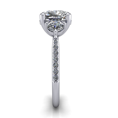 Phoebe cushion hidden halo engagement ring in 14K White Gold, side profile showing the hidden halo beneath the center and the pav&eacute; diamonds down the shank