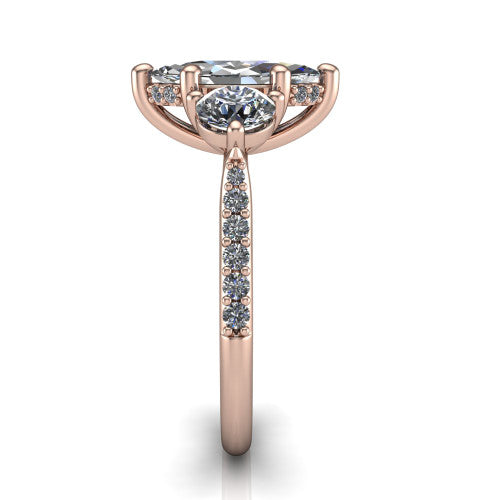 Phoebe marquise hidden halo engagement ring in 14K Rose Gold, side profile showing the hidden halo beneath the center and the pav&eacute; diamonds down the shank