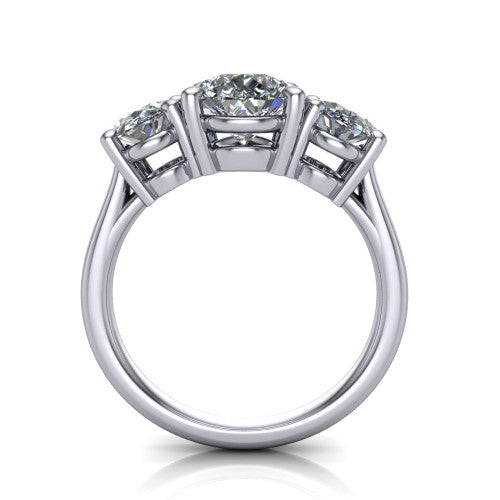Imogen pear three stone engagement ring in 14K White Gold, through-finger front profile showing the three-stone head raised above the slim polished shank and trellis gallery