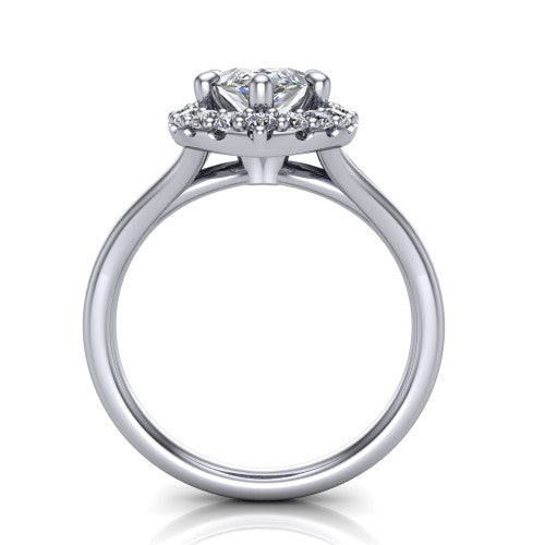 Seraphina marquise halo engagement ring in Platinum, through-finger front profile showing the halo head raised above the pav&eacute; split band