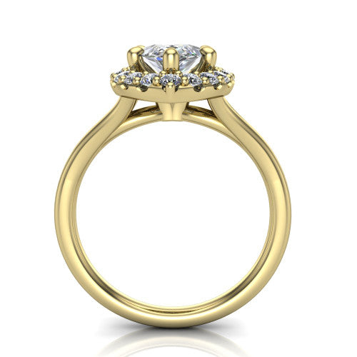 Seraphina marquise halo engagement ring in 14K Yellow Gold, through-finger front profile showing the halo head raised above the pav&eacute; split band