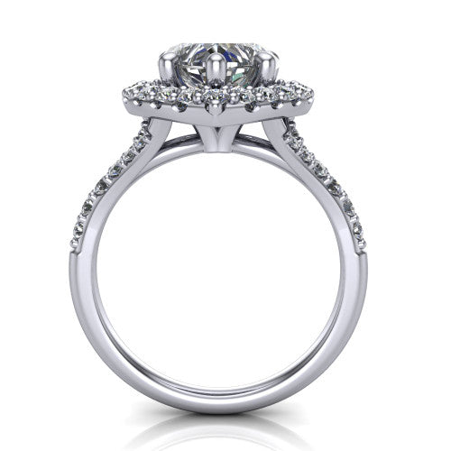 Sadie heart halo engagement ring in 14K White Gold, through-finger front profile showing the halo head raised above the pav&eacute; split band