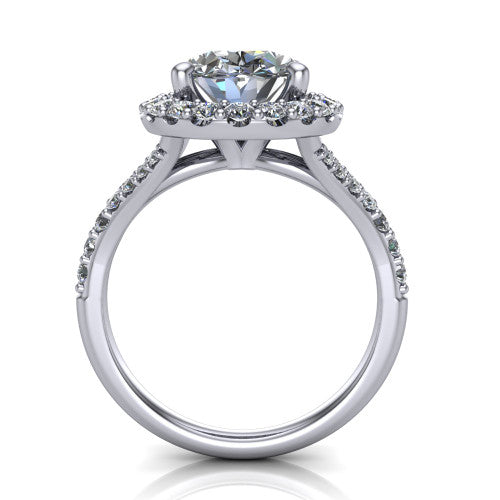 Sadie oval halo engagement ring in 14K White Gold, through-finger front profile showing the halo head raised above the pav&eacute; split band