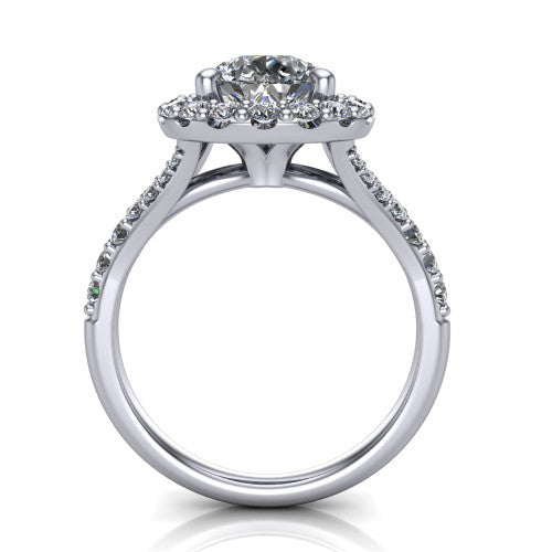 Sadie pear halo engagement ring in 14K White Gold, through-finger front profile showing the halo head raised above the pav&eacute; split band