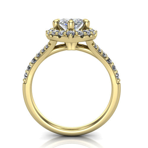 Sadie marquise halo engagement ring in 14K Yellow Gold, through-finger front profile showing the halo head raised above the pav&eacute; split band