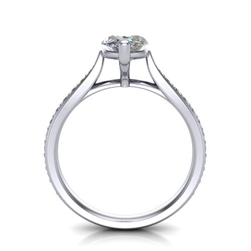 Ruby marquise classic engagement ring in 14K White Gold, through-finger front profile showing the solitaire head raised above the pav&eacute; band and trellis gallery