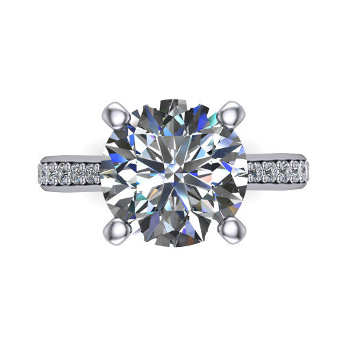 Ruby round classic engagement ring in Platinum, top-down view showing the prong-set center diamond over a diamond-set band