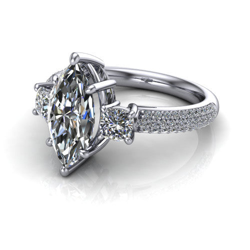 Valentina Marquise Shape Three Stone Engagement Ring in 14K White Gold