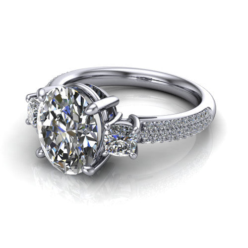Valentina Oval Shape Three Stone Engagement Ring in 14K White Gold