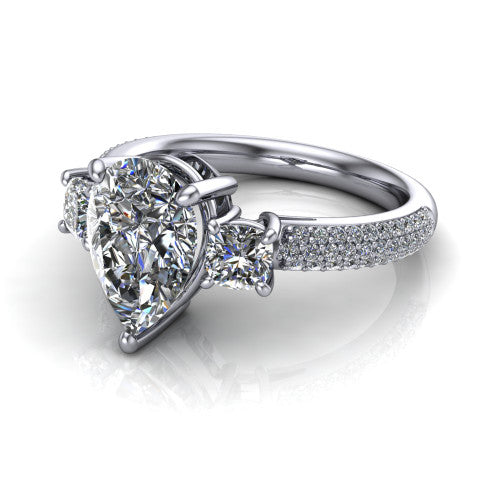 Valentina Pear Shape Three Stone Engagement Ring in Platinum