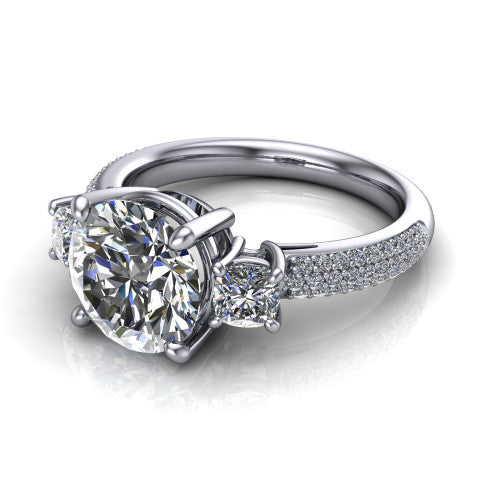 Valentina Round Shape Three Stone Engagement Ring in Platinum