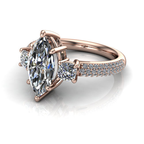 Valentina Marquise Shape Three Stone Engagement Ring in 18K Rose Gold