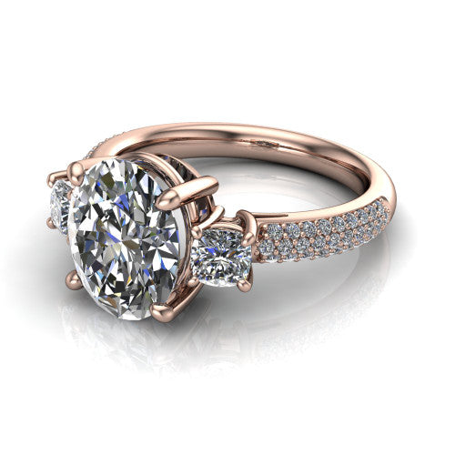 Valentina Oval Shape Three Stone Engagement Ring in 18K Rose Gold