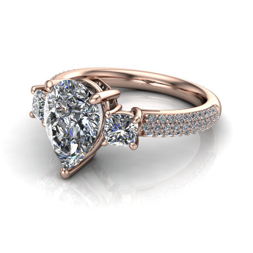 Valentina Pear Shape Three Stone Engagement Ring in 18K Rose Gold