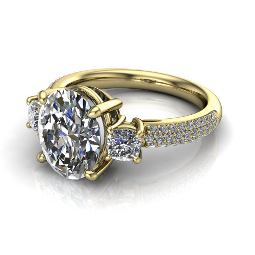 Valentina Oval Shape Three Stone Engagement Ring in 14K Yellow Gold