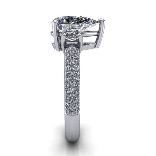 Valentina Pear Shape Three Stone Engagement Ring in 18K White Gold