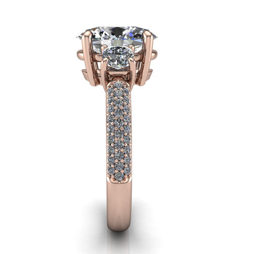 Valentina Oval Shape Three Stone Engagement Ring in 18K Rose Gold