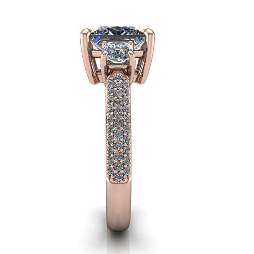 Valentina Princess Shape Three Stone Engagement Ring in 14K Rose Gold