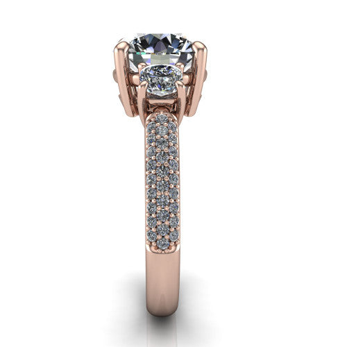 Valentina Round Shape Three Stone Engagement Ring in 14K Rose Gold
