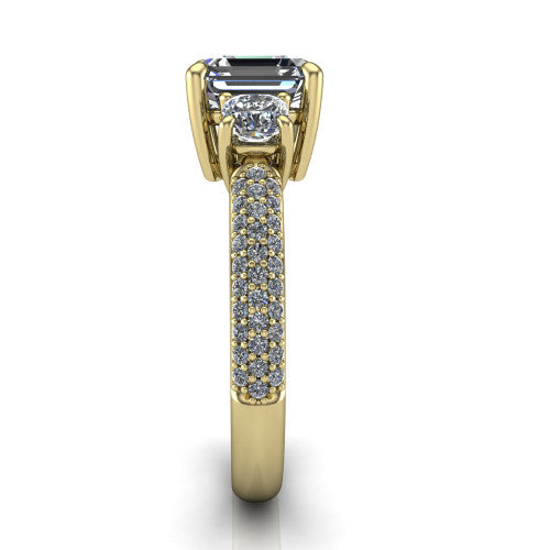 Valentina Square Emerald Shape Three Stone Engagement Ring in 14K Yellow Gold