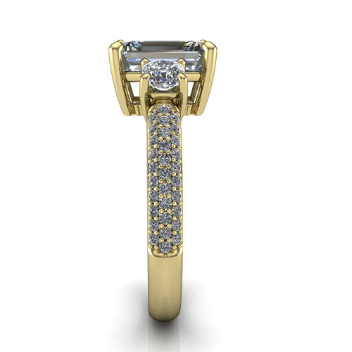 Valentina Emerald Shape Three Stone Engagement Ring in 14K Yellow Gold