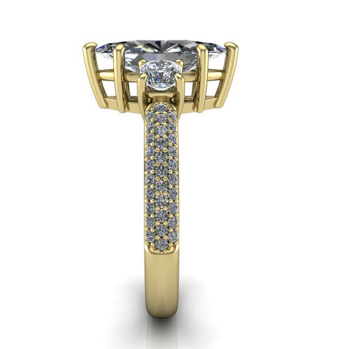 Valentina Marquise Shape Three Stone Engagement Ring in 18K Yellow Gold