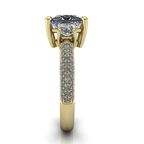 Valentina Princess Shape Three Stone Engagement Ring in 14K Yellow Gold