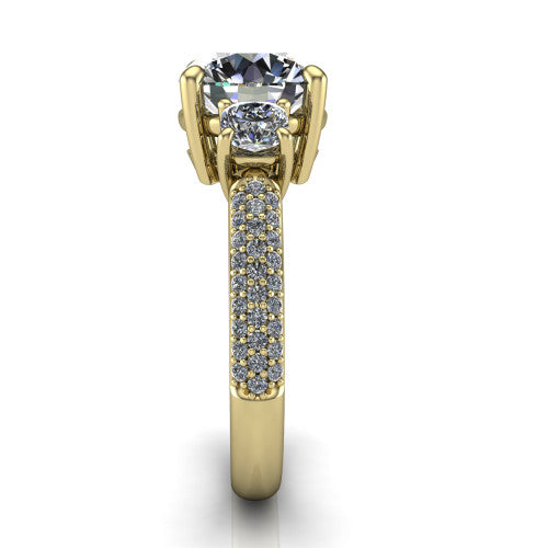 Valentina Round Shape Three Stone Engagement Ring in 18K Yellow Gold