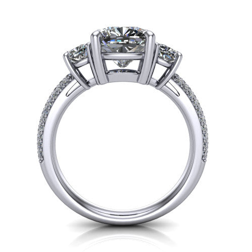 Valentina Cushion Shape Three Stone Engagement Ring in Platinum