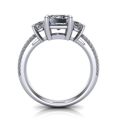Valentina Emerald Shape Three Stone Engagement Ring in 14K White Gold