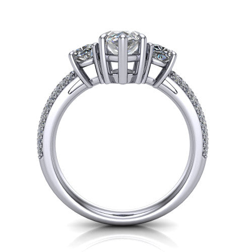 Valentina Marquise Shape Three Stone Engagement Ring in 18K White Gold