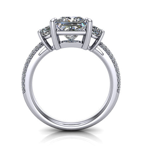 Valentina Princess Shape Three Stone Engagement Ring in 14K White Gold